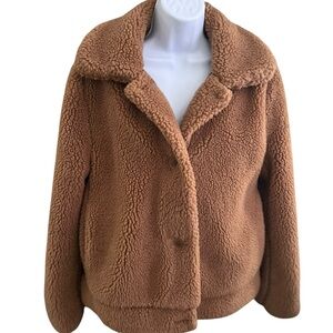 Women’s Dylan Los Angeles Brown Camel Sherpa Short Teddy Coat Sweater Size Small